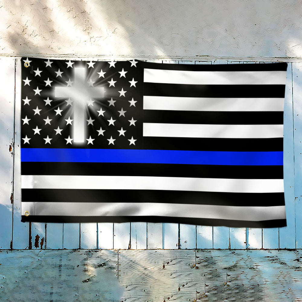The Thin Blue Line Flag Christian Cross