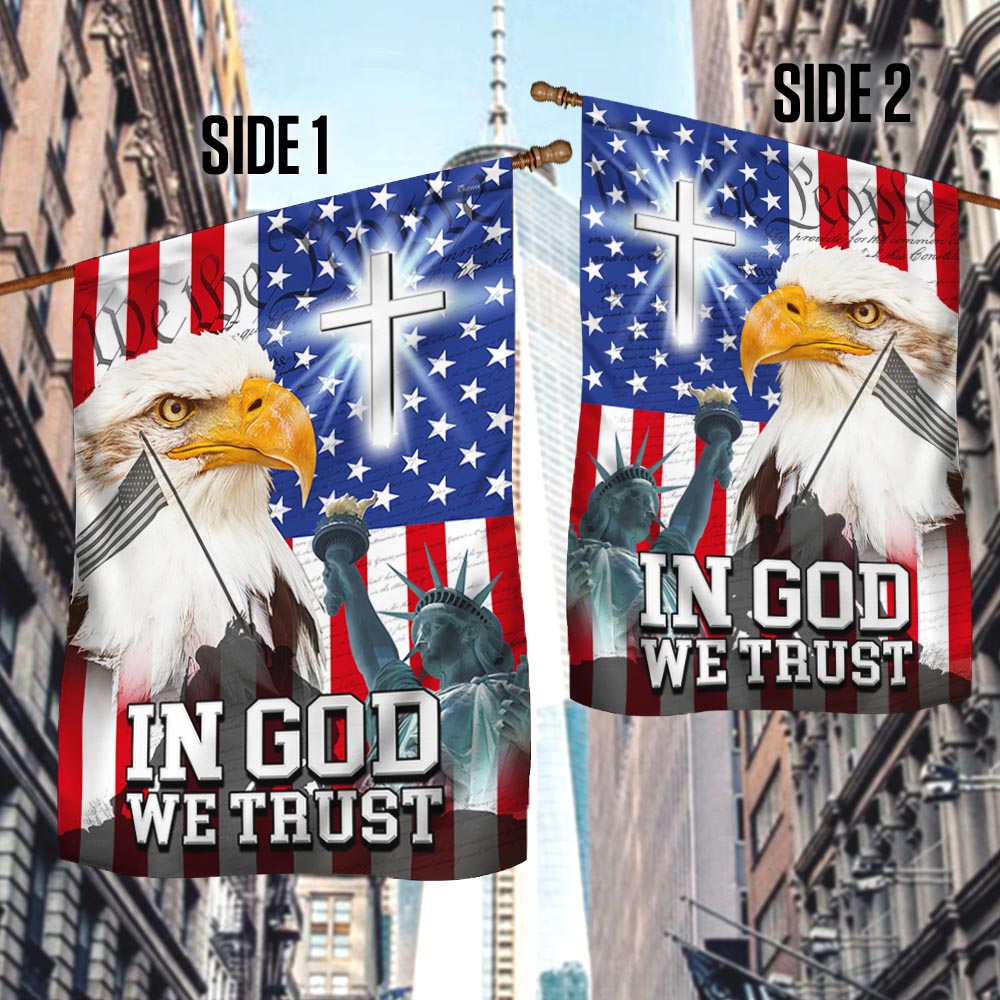 Veterans Day Flag - In God We Trust, We The People, Christian Cross American Eagle Flag