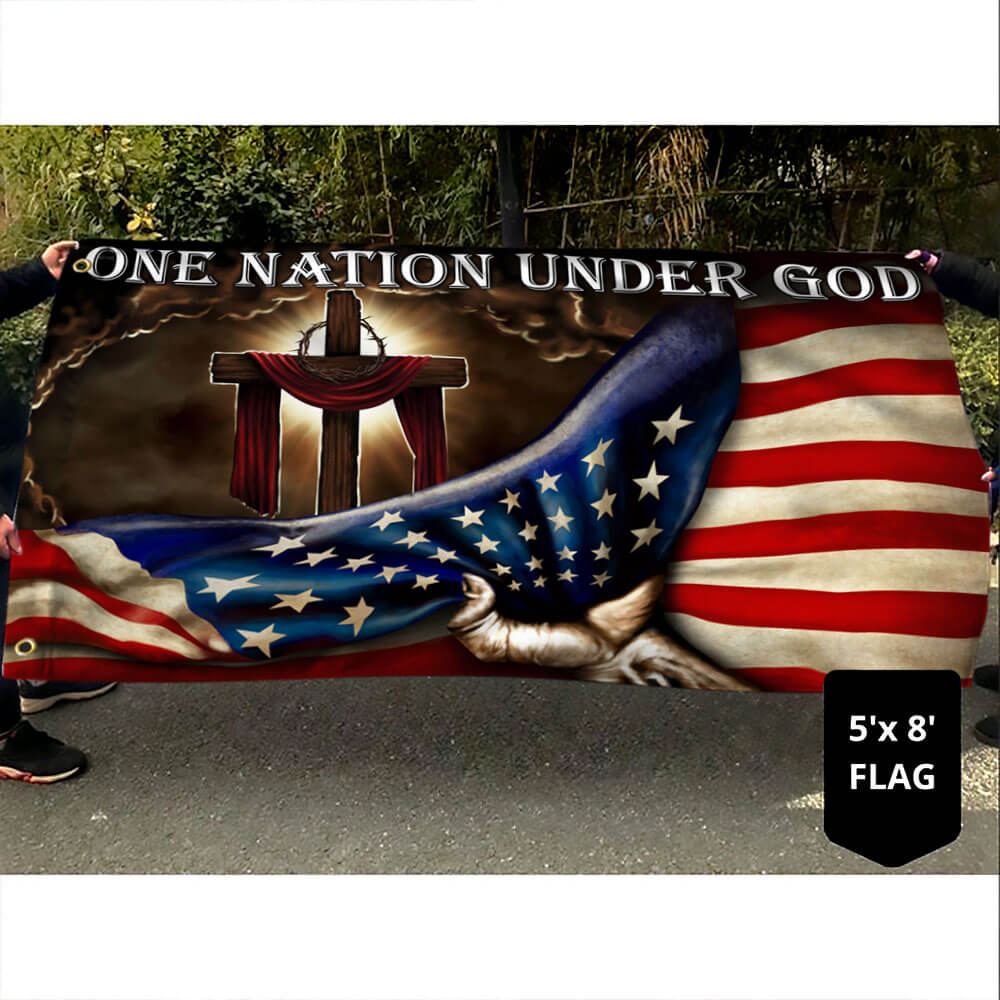 One Nation Under God. Christian Cross American Flag