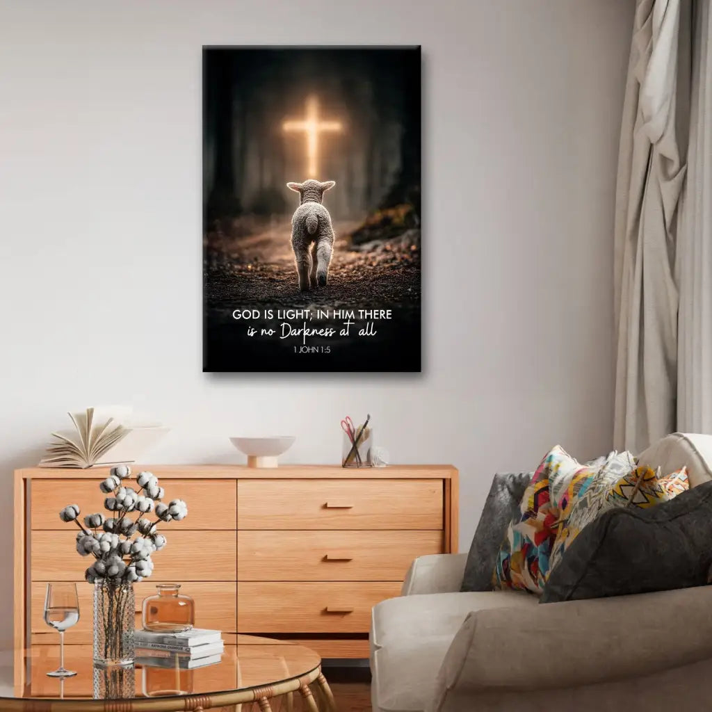 1 John 1:5 God is Light, Lamb Walking Toward the Cross, Canvas Wall Art