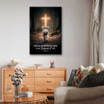 1 John 1:5 God is Light, Lamb Walking Toward the Cross, Canvas Wall Art