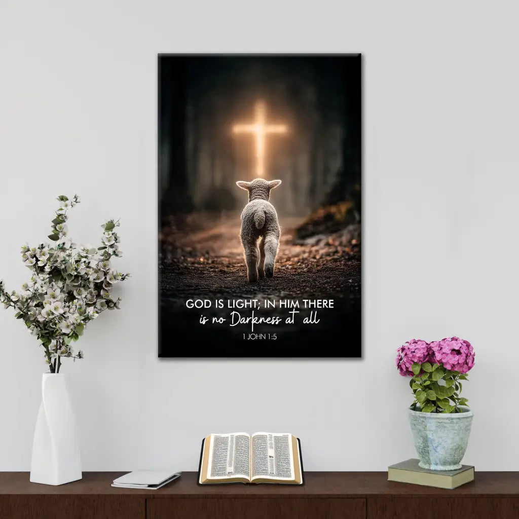 1 John 1:5 God is Light, Lamb Walking Toward the Cross, Canvas Wall Art