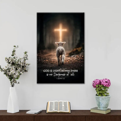 1 John 1:5 God is Light, Lamb Walking Toward the Cross, Canvas Wall Art