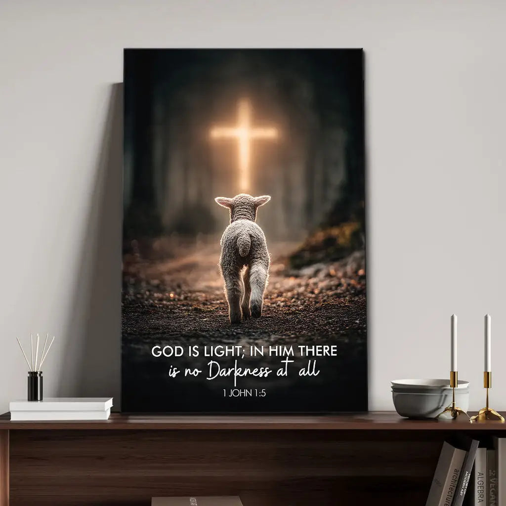 1 John 1:5 God is Light, Lamb Walking Toward the Cross, Canvas Wall Art