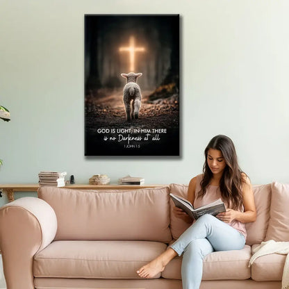 1 John 1:5 God is Light, Lamb Walking Toward the Cross, Canvas Wall Art