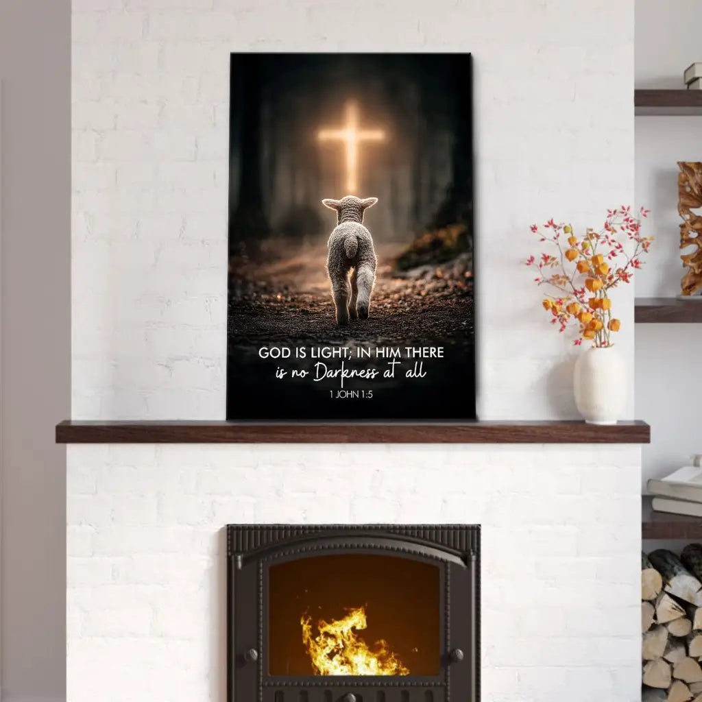 1 John 1:5 God is Light, Lamb Walking Toward the Cross, Canvas Wall Art