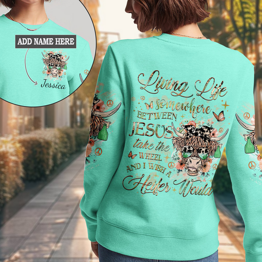 Living Life Somewhere Between Jesus Cow Sweatshirt 2