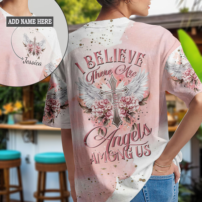 I Believe There Are Angels Among Us Floral Wings T-Shirt