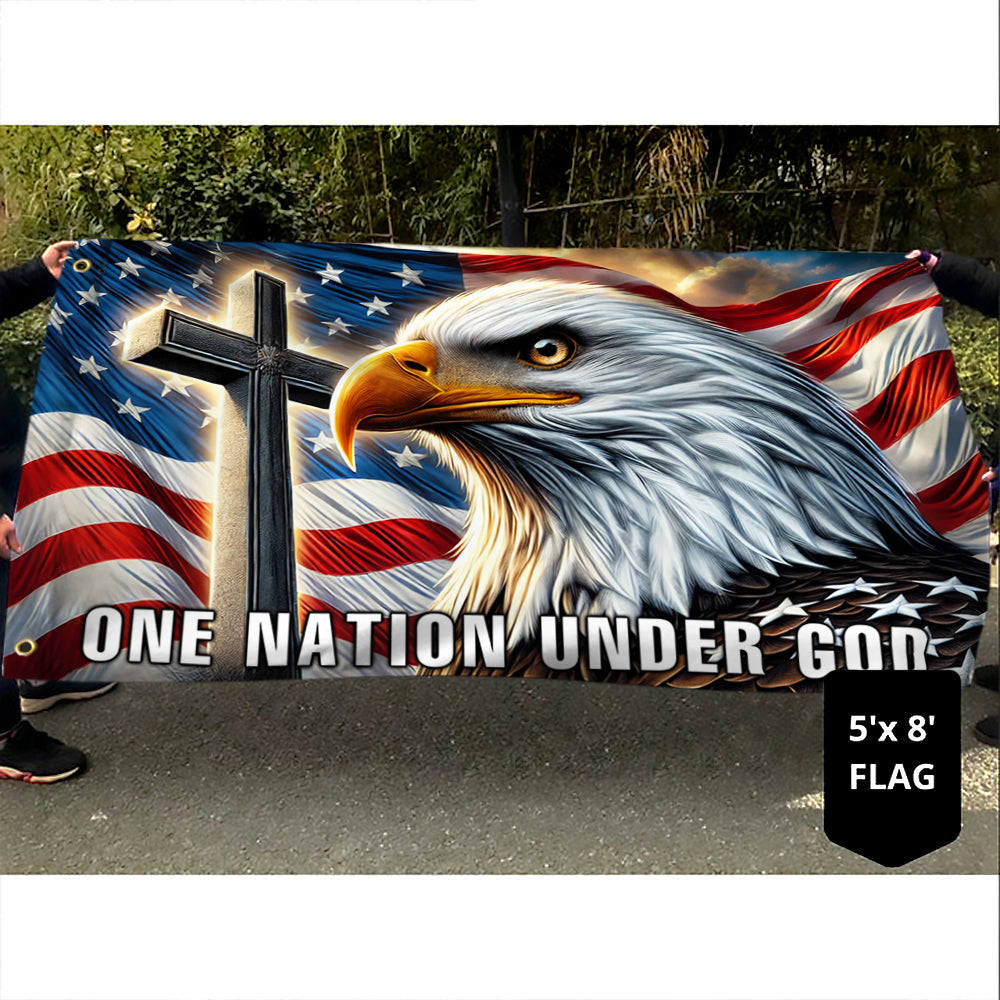 One Nation Under God Christian Cross Eagle Grommet Flag
