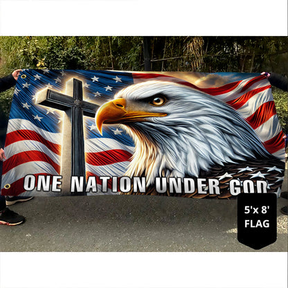 One Nation Under God Christian Cross Eagle Grommet Flag