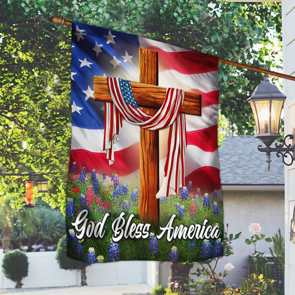 Jesus Christian Cross American Flag God Bless America Flag