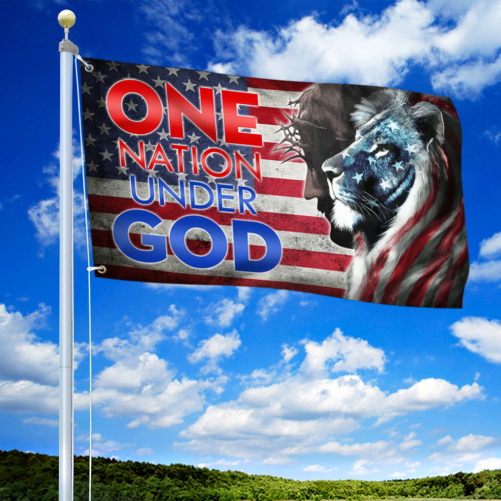 Lion King Jesus Christ Grommet Flag One Nation Under God