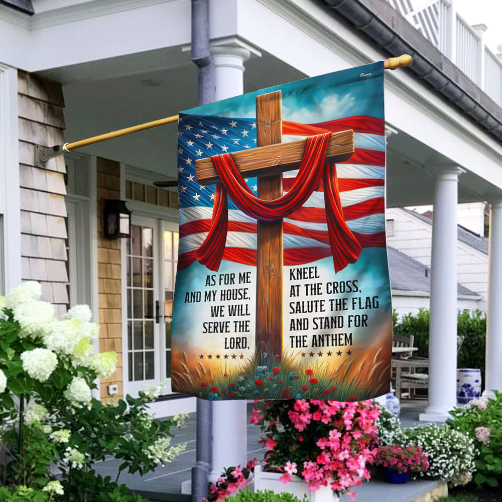 FLAGWIX  Jesus Cross American Flag As For Me And My House We Will Serve The Lord Flag