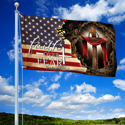 Jesus. Christian Cross. Faith Over Fear American Flag