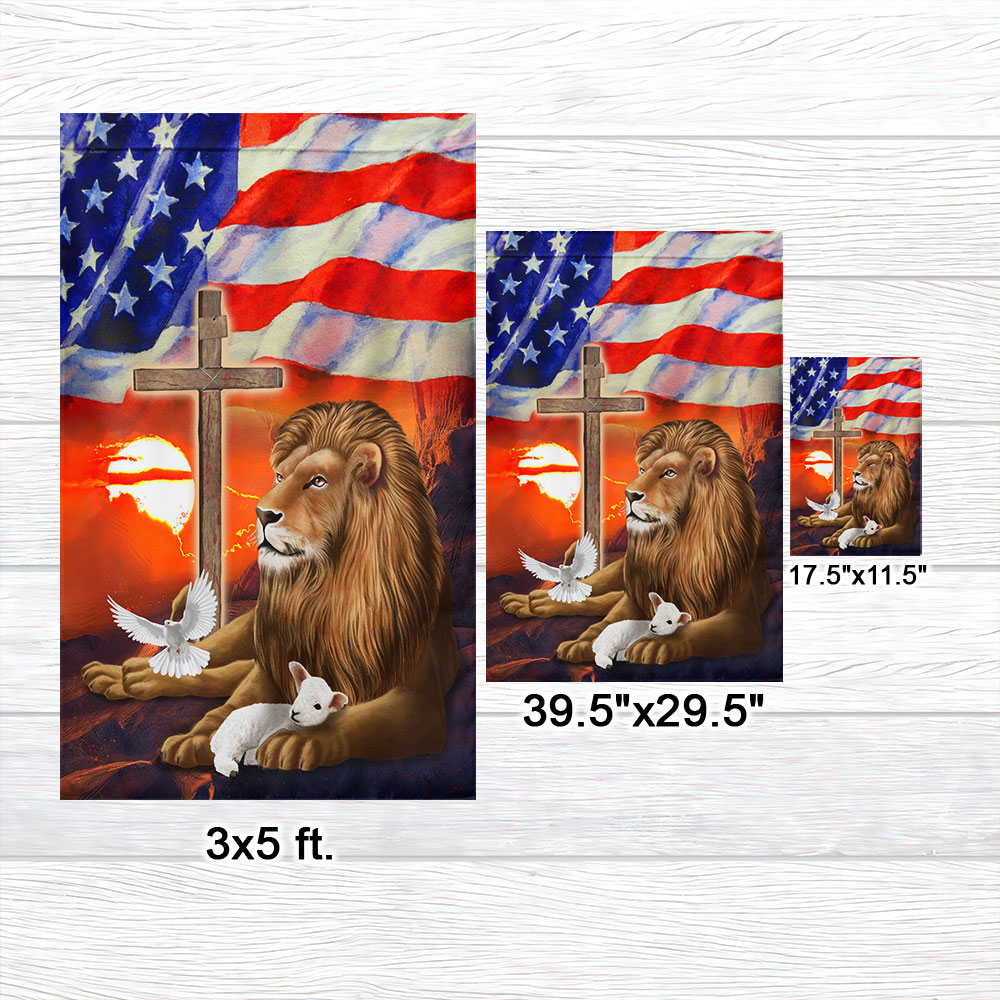 Lion and Lamb Christian Cross American Flag