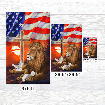Lion and Lamb Christian Cross American Flag