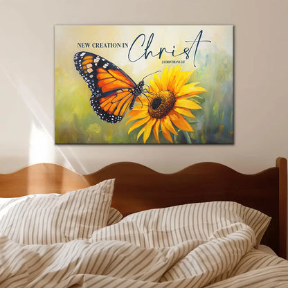 2 Corinthians 5:17 New Creation in Christ, Butterfly Sunflower, Christian Wall Art Canvas