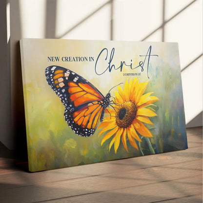2 Corinthians 5:17 New Creation in Christ, Butterfly Sunflower, Christian Wall Art Canvas