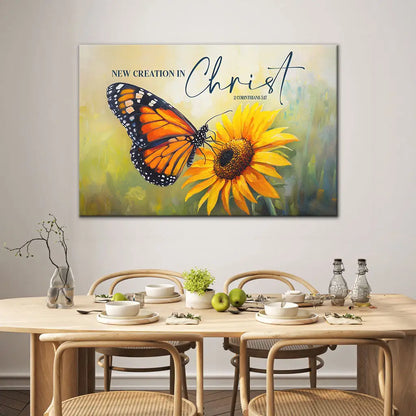 2 Corinthians 5:17 New Creation in Christ, Butterfly Sunflower, Christian Wall Art Canvas