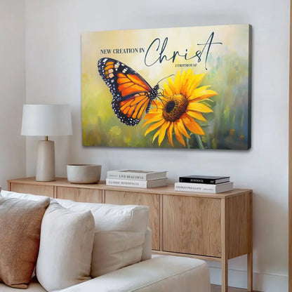 2 Corinthians 5:17 New Creation in Christ, Butterfly Sunflower, Christian Wall Art Canvas