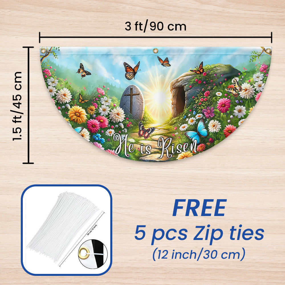 Resurrection of Jesus Easter Day He Is Risen Christian Non-Pleated Fan Flag