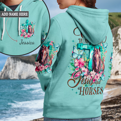 Runs On Jesus And Horses Women's All Over Print Hoodie