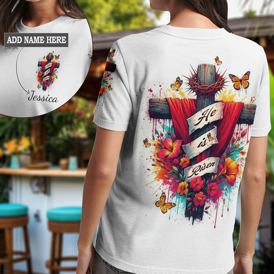He Is Risen Flower Cross T-Shirt