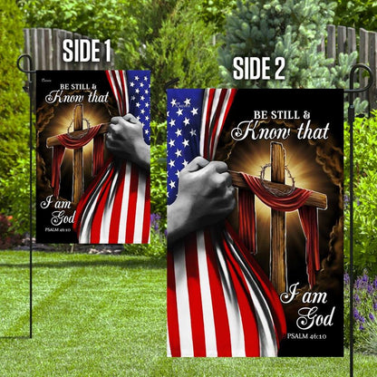 Jesus Christian Cross. Be Still And Know That I Am God American Flag