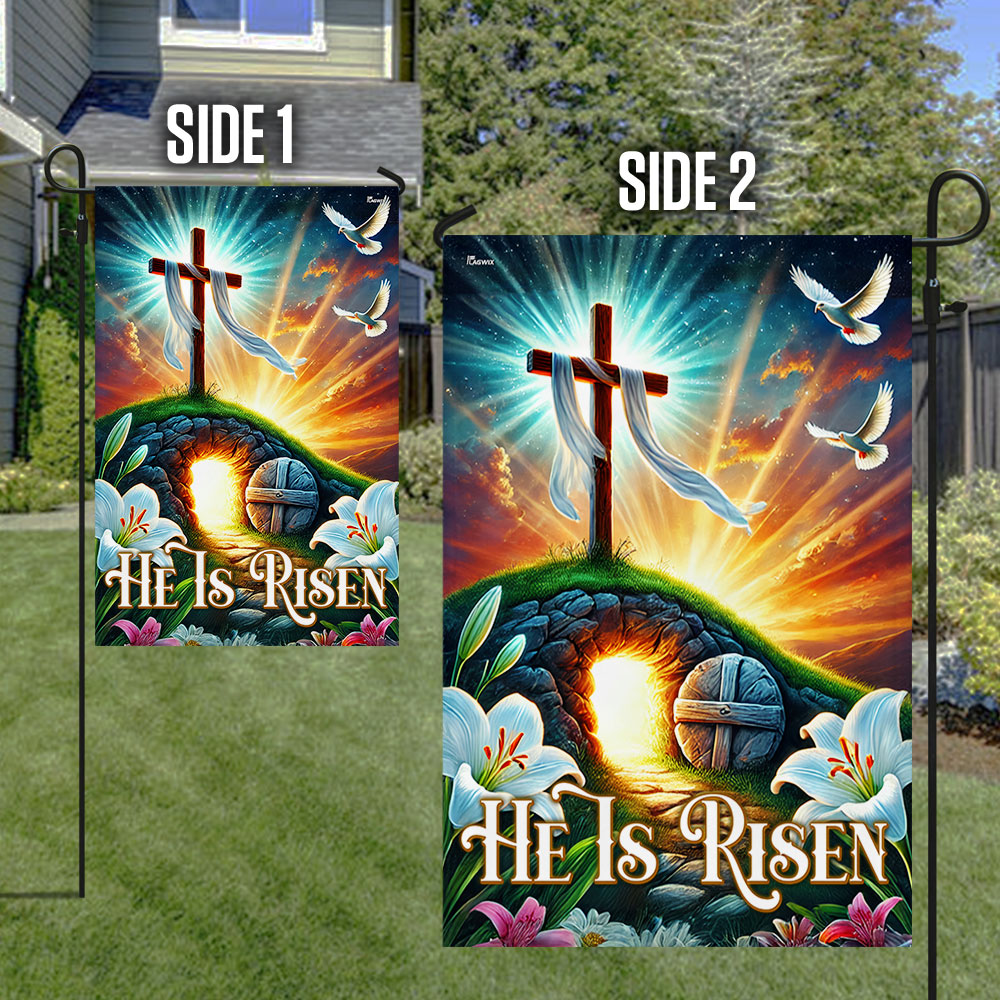 Easter Day He Is Risen Empty Tomb Christian Cross Flag