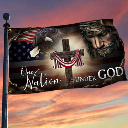 One Nation Under God. Christian Cross American Grommet Flag
