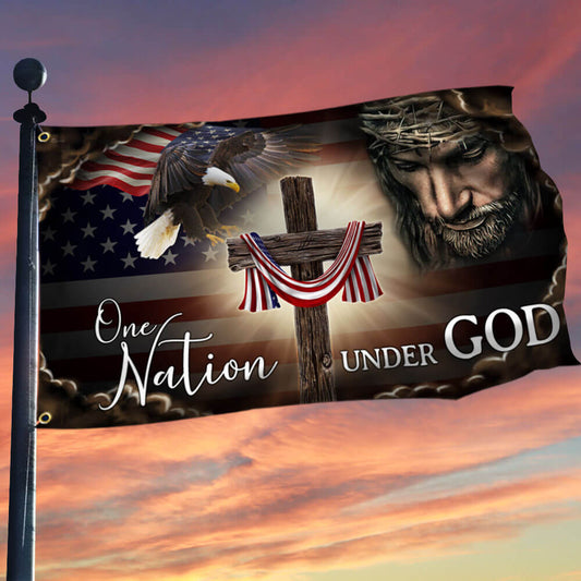 One Nation Under God. Christian Cross American Grommet Flag
