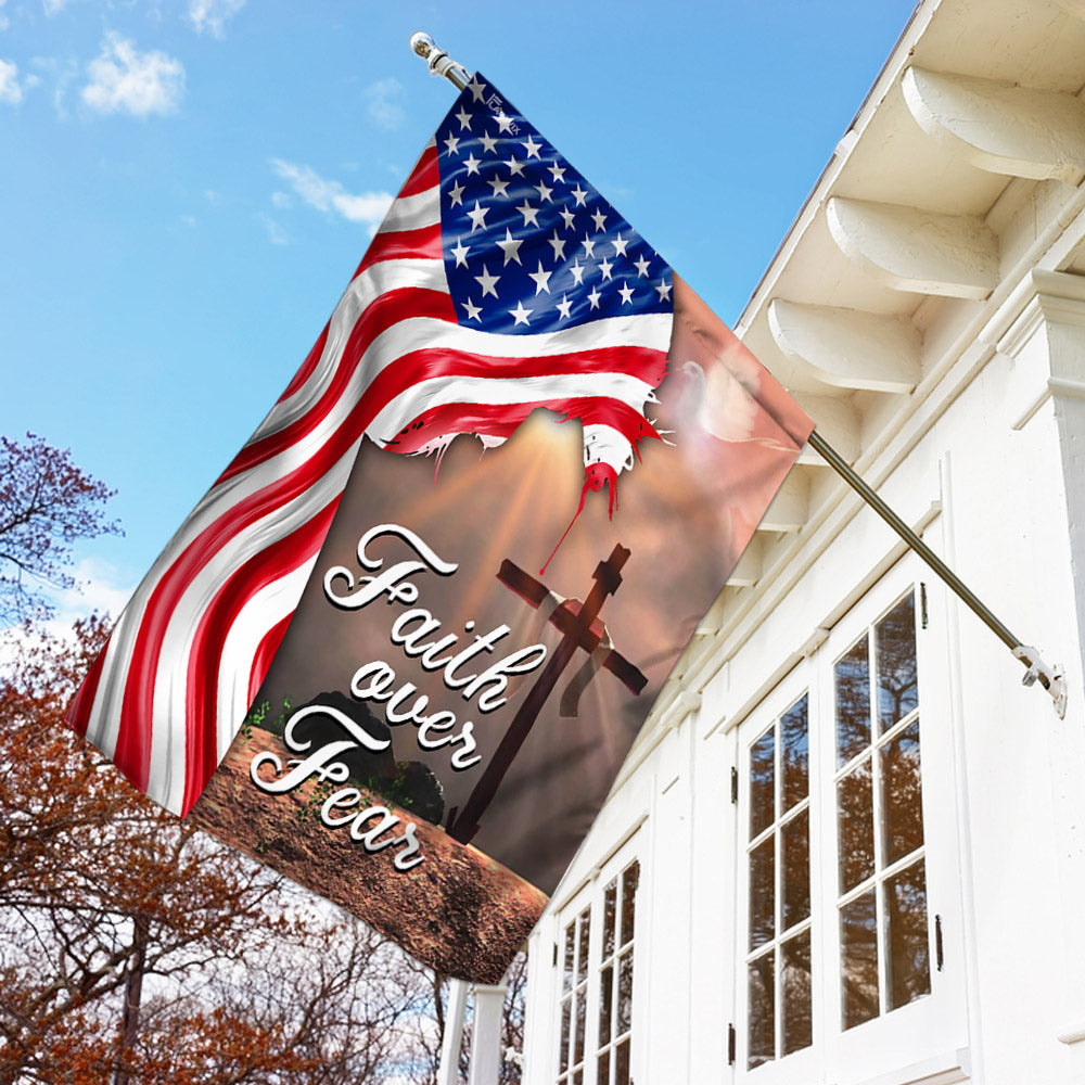 Faith Over Fear. Jesus Christian Cross American Flag
