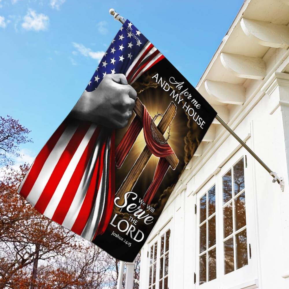 Jesus Christian Flag, As For Me And My Hous, We Will Serve The Lord