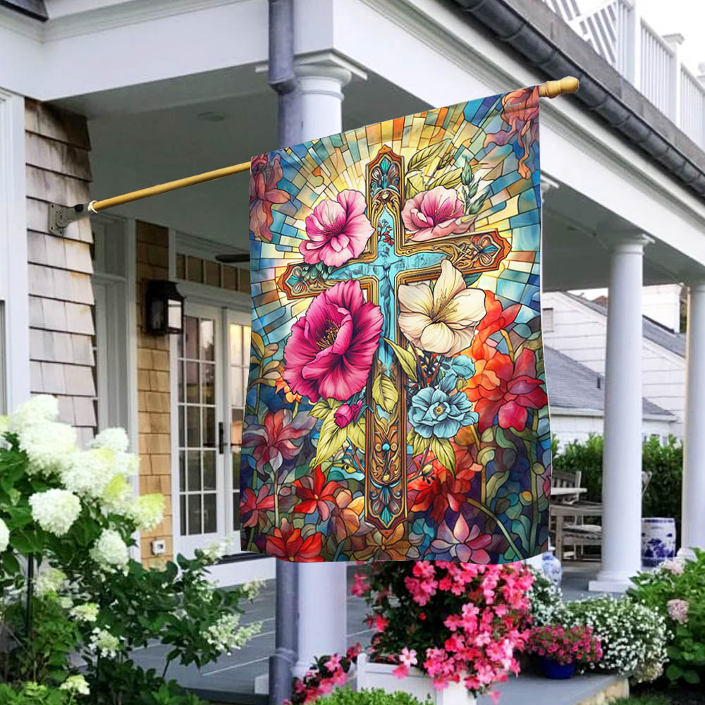 FLAGWIX  Christian Jesus Cross Divine Cross Floral Flag