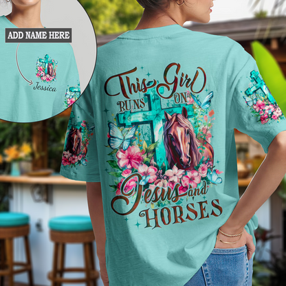 Runs On Jesus And Horses Women's All Over Print Tshirt