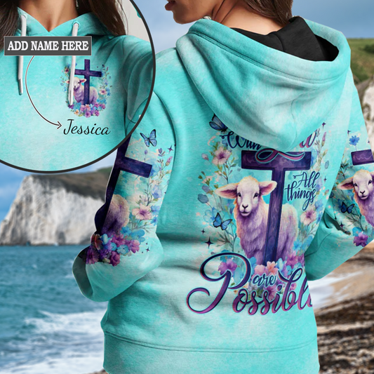 With God All Things Are Possible Lamb Women's All Over Print Hoodie