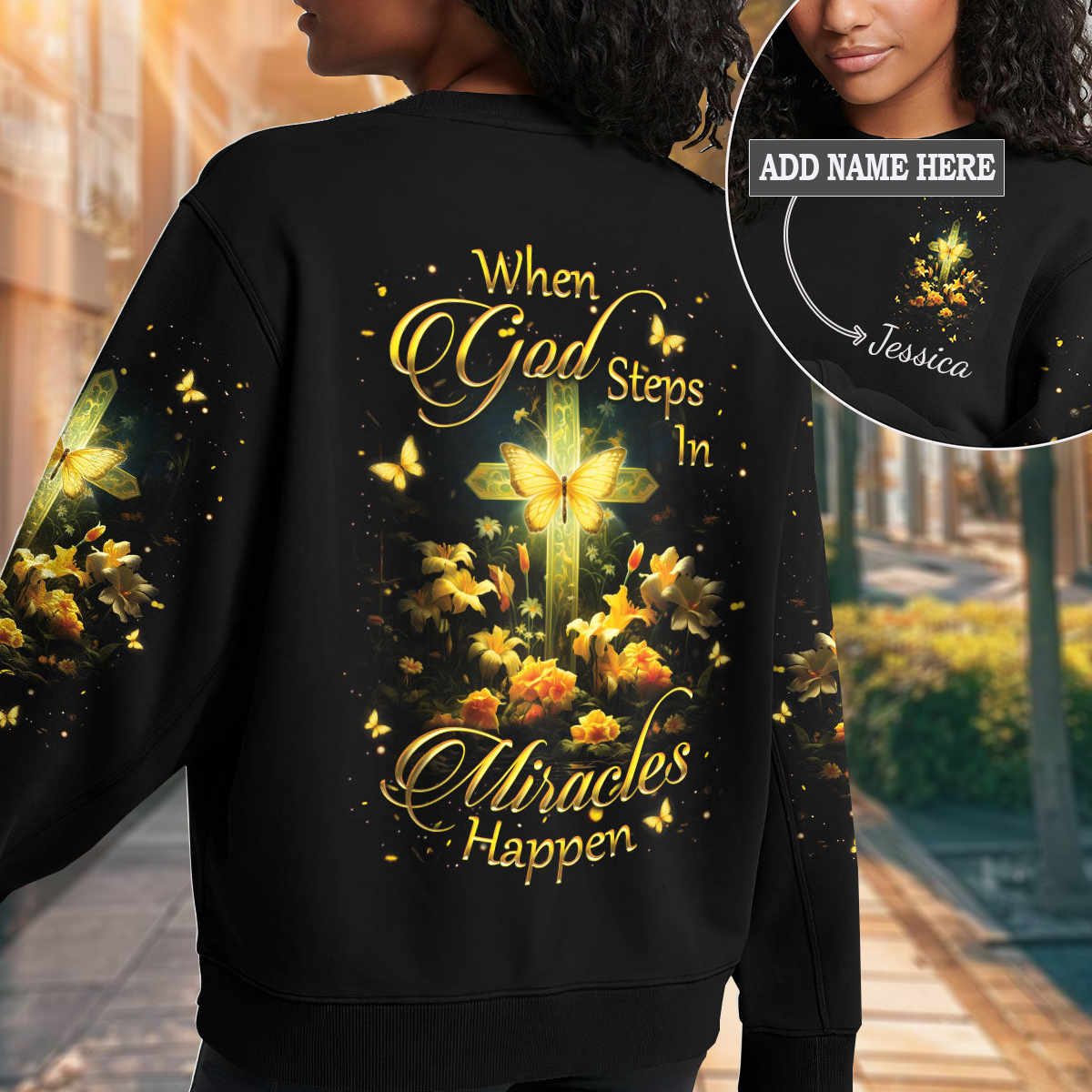 When God Steps In Miracles Happen Women's All Over Print Sweatshirt