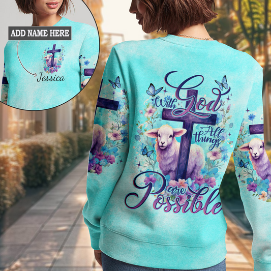 With God All Things Are Possible Lamb Women's All Over Print Sweatshirt