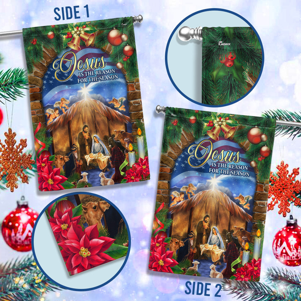 Nativity of Jesus Christmas Flag Jesus Is The Reason For The Season Flag