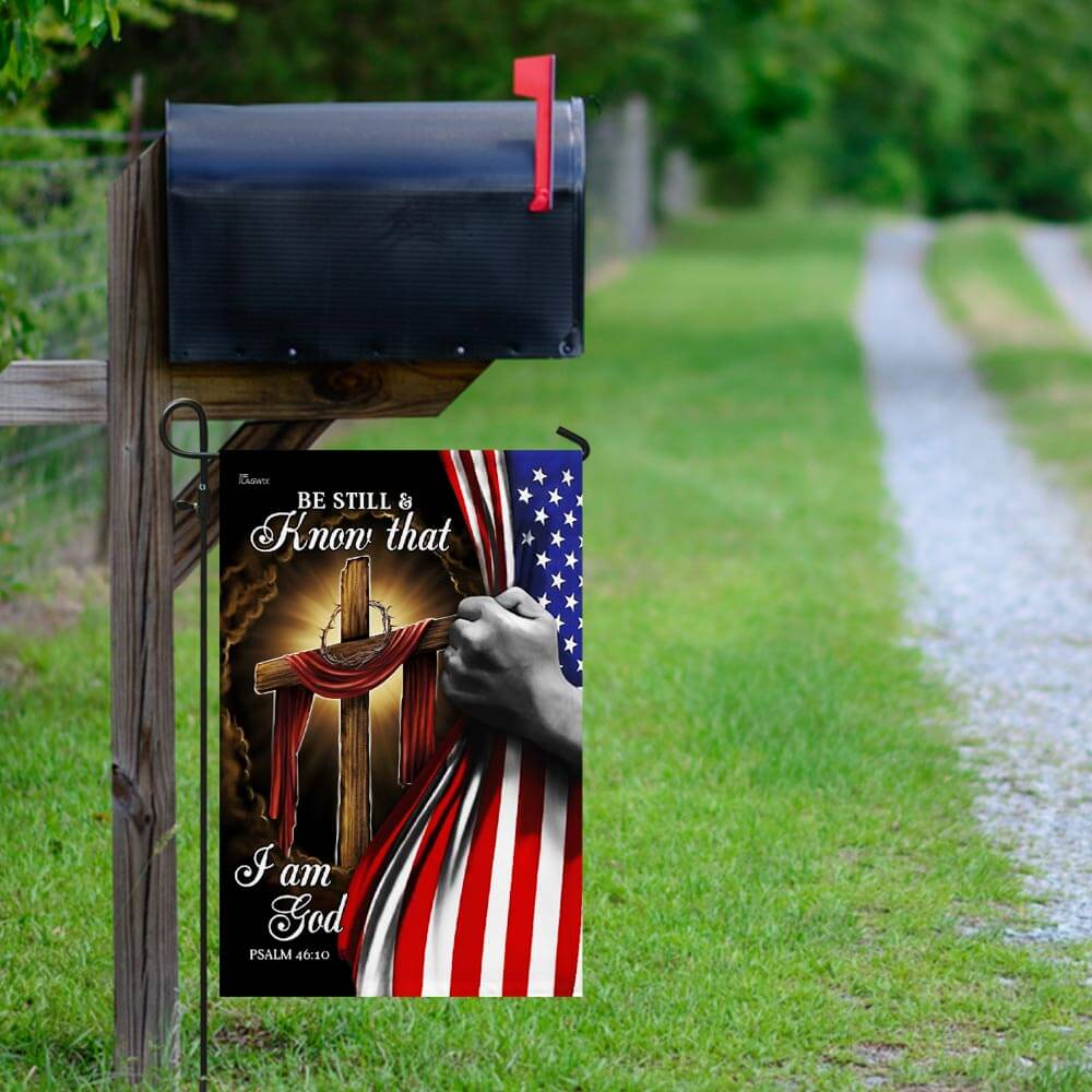 Jesus Christian Cross. Be Still And Know That I Am God American Flag