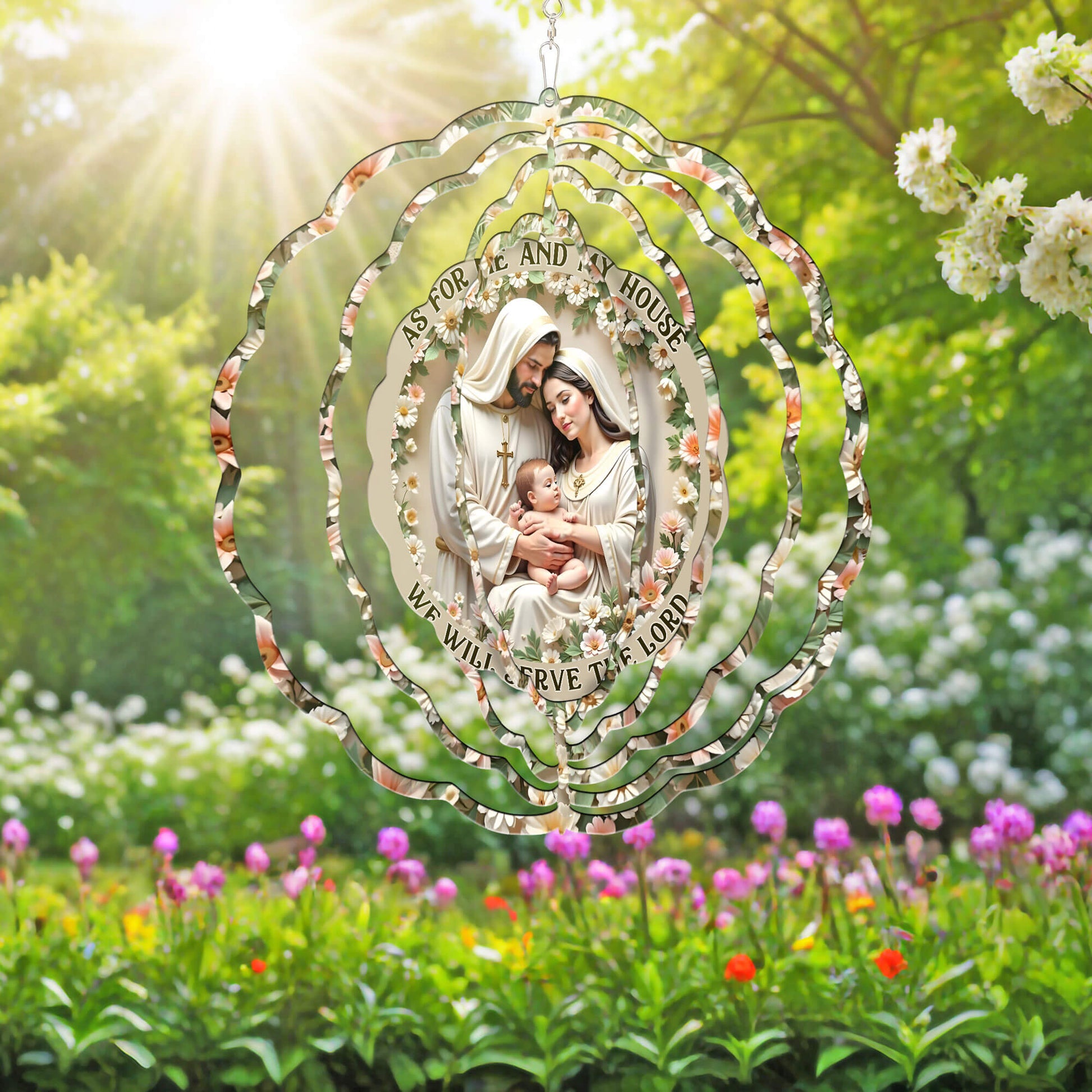 Holy Family Jesus Wind Spinner As For Me And My House We Will Serve The Lord
