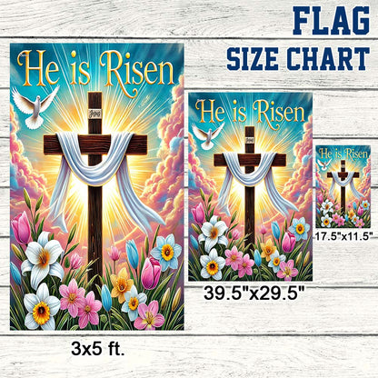 Easter Cross He Is Risen Flag