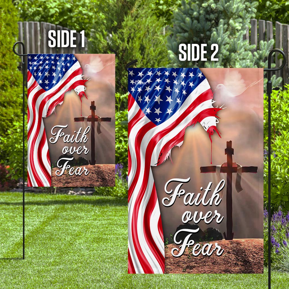 Faith Over Fear. Jesus Christian Cross American Flag