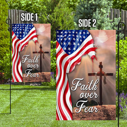 Faith Over Fear. Jesus Christian Cross American Flag