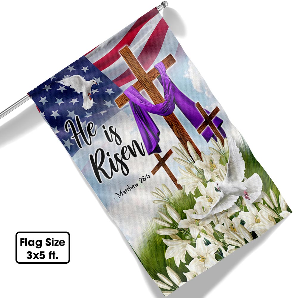 Easter Christian Cross Jesus Christ He Is Risen Flag