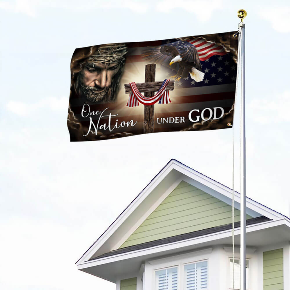 One Nation Under God. Christian Cross American Grommet Flag