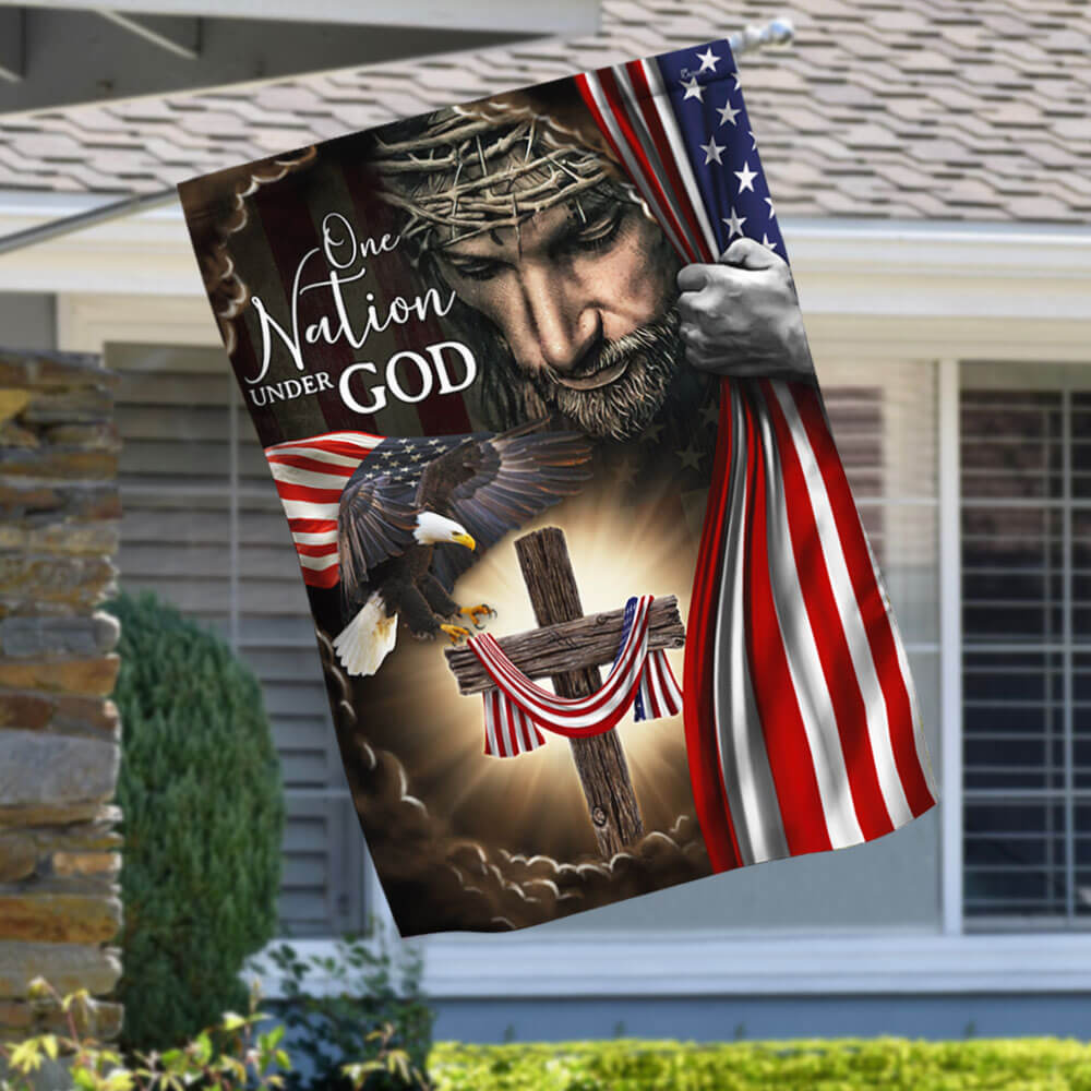 One Nation Under God. Christian Cross American Flag