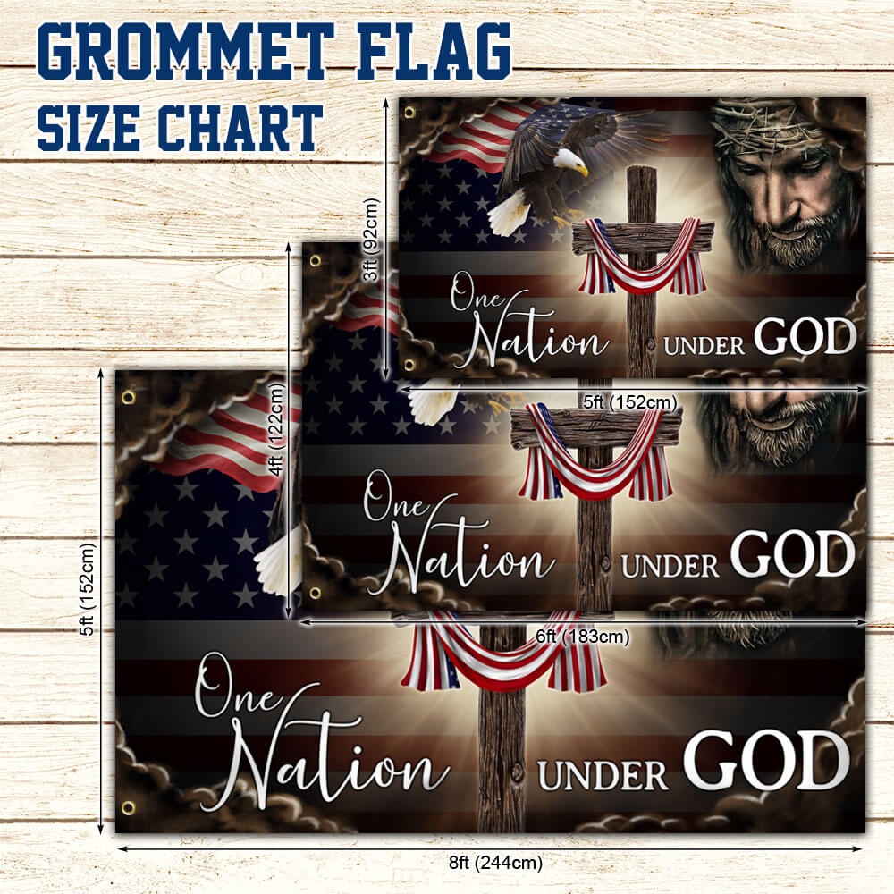 One Nation Under God. Christian Cross American Grommet Flag