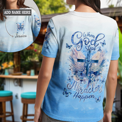 When God Steps In Miracles Happen Wings Women's All Over Print Tshirt 1