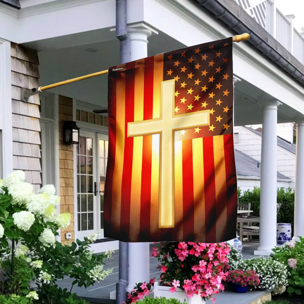 Christian Cross American US Flag